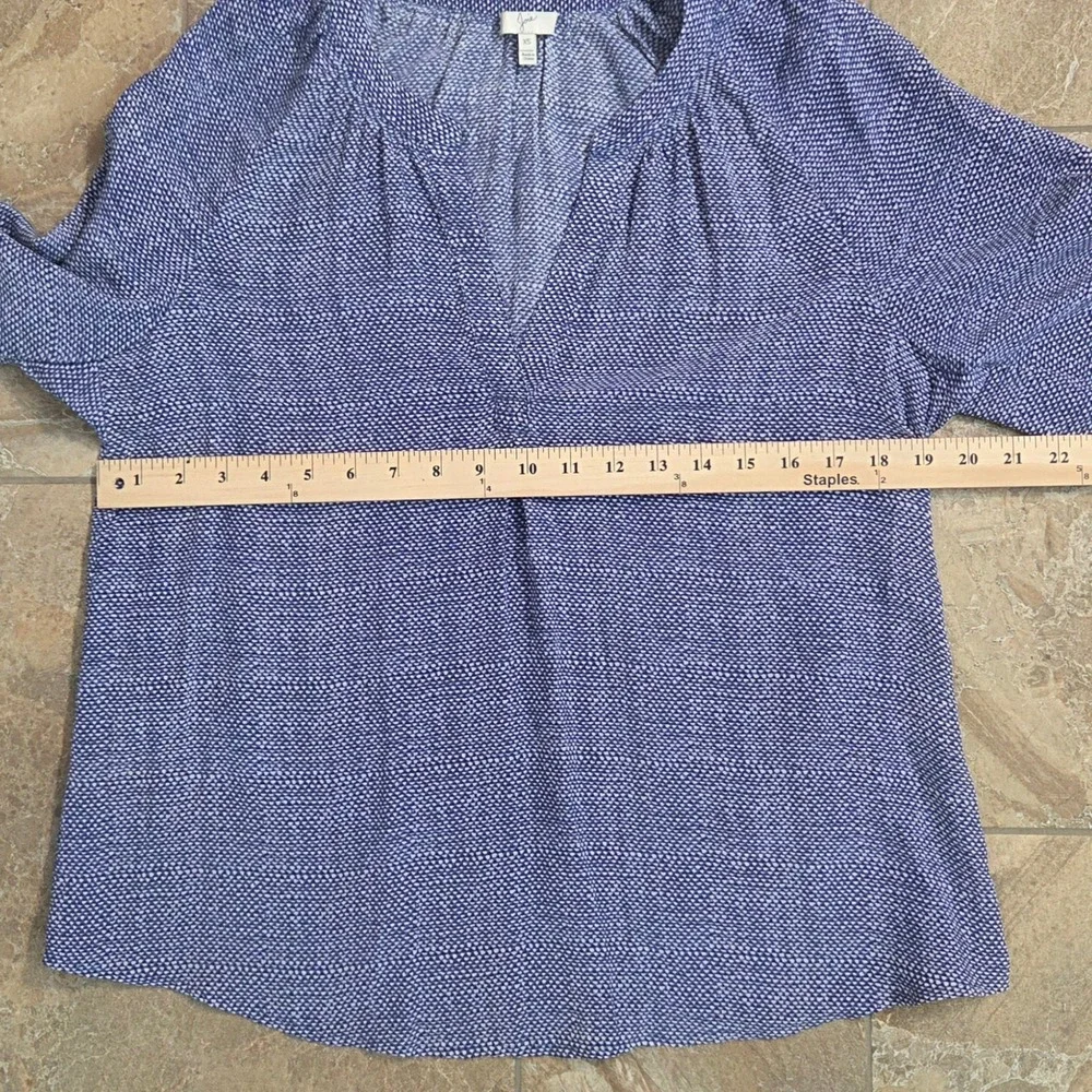 Joie Silk Blouse Blue White Geometric Print Split Neck 3/4 Sleeve T56-22097B XS - Picture 3 of 6